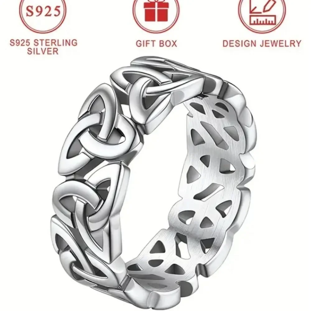 925 Sterling silver unisex elegant Celtic Hollow trinity Knot ring sz 8